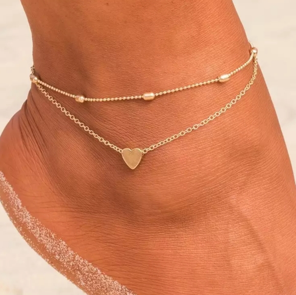 Lakeview Apparel Jewelry - Boho Gold Heart Women's Ankle Bracelet Anklet Set